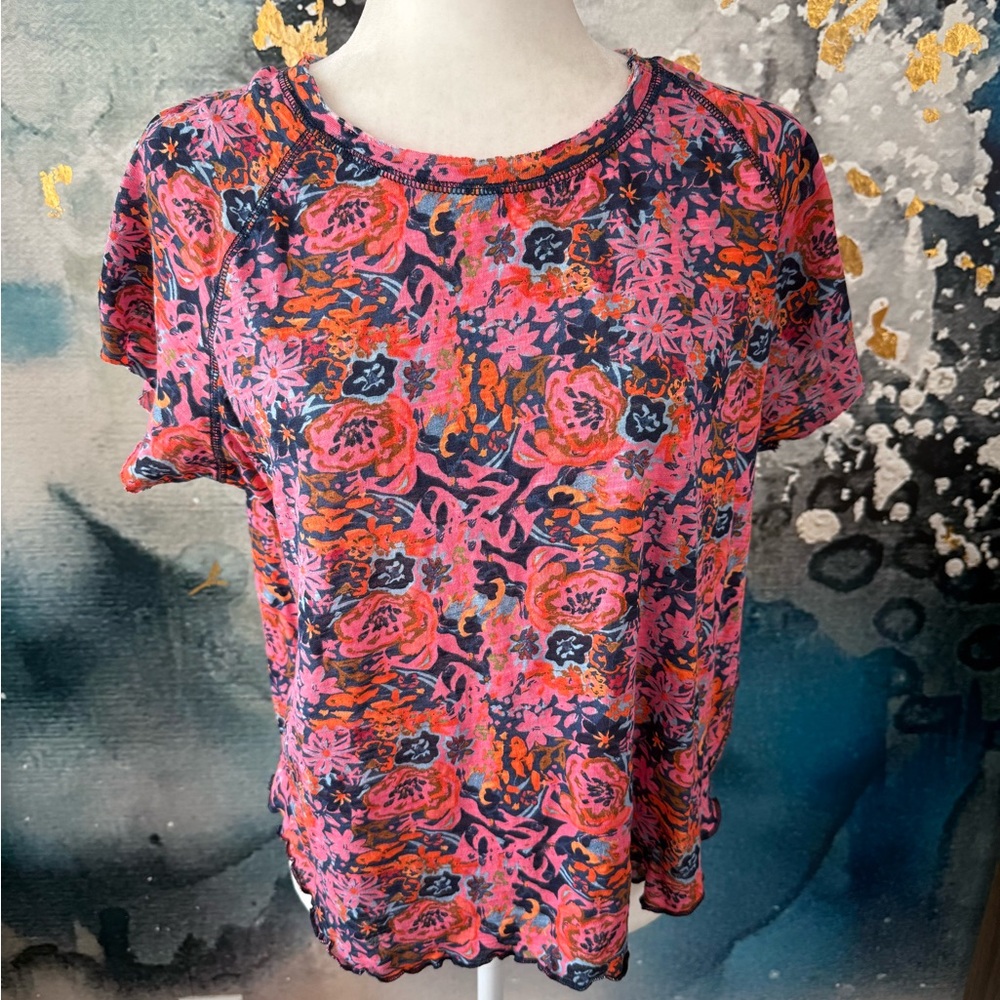 NATURAL LIFE Pink and Blue Floral Short Sleeve Tee